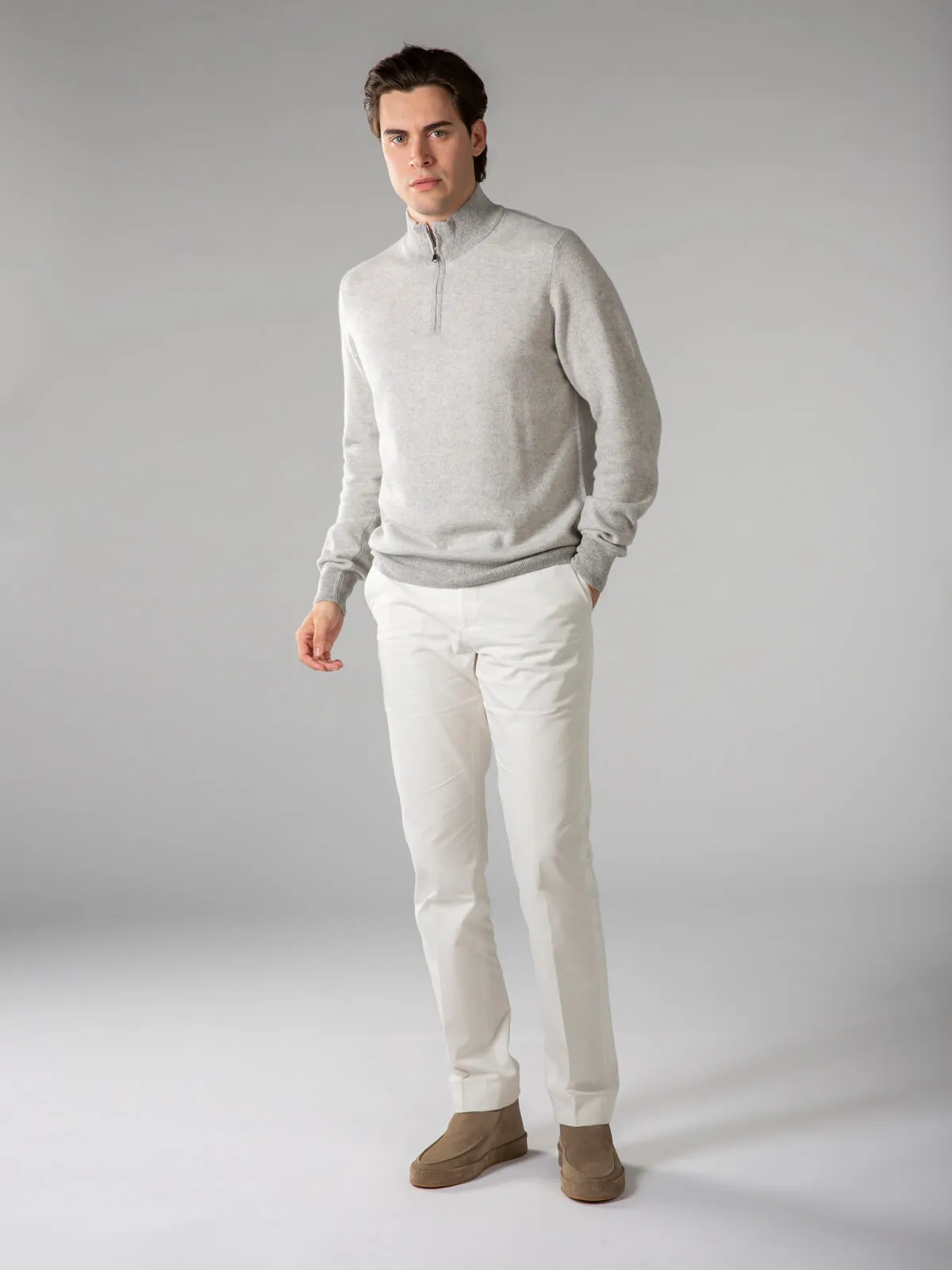 Light Grey Jacquard Zipper Sweater