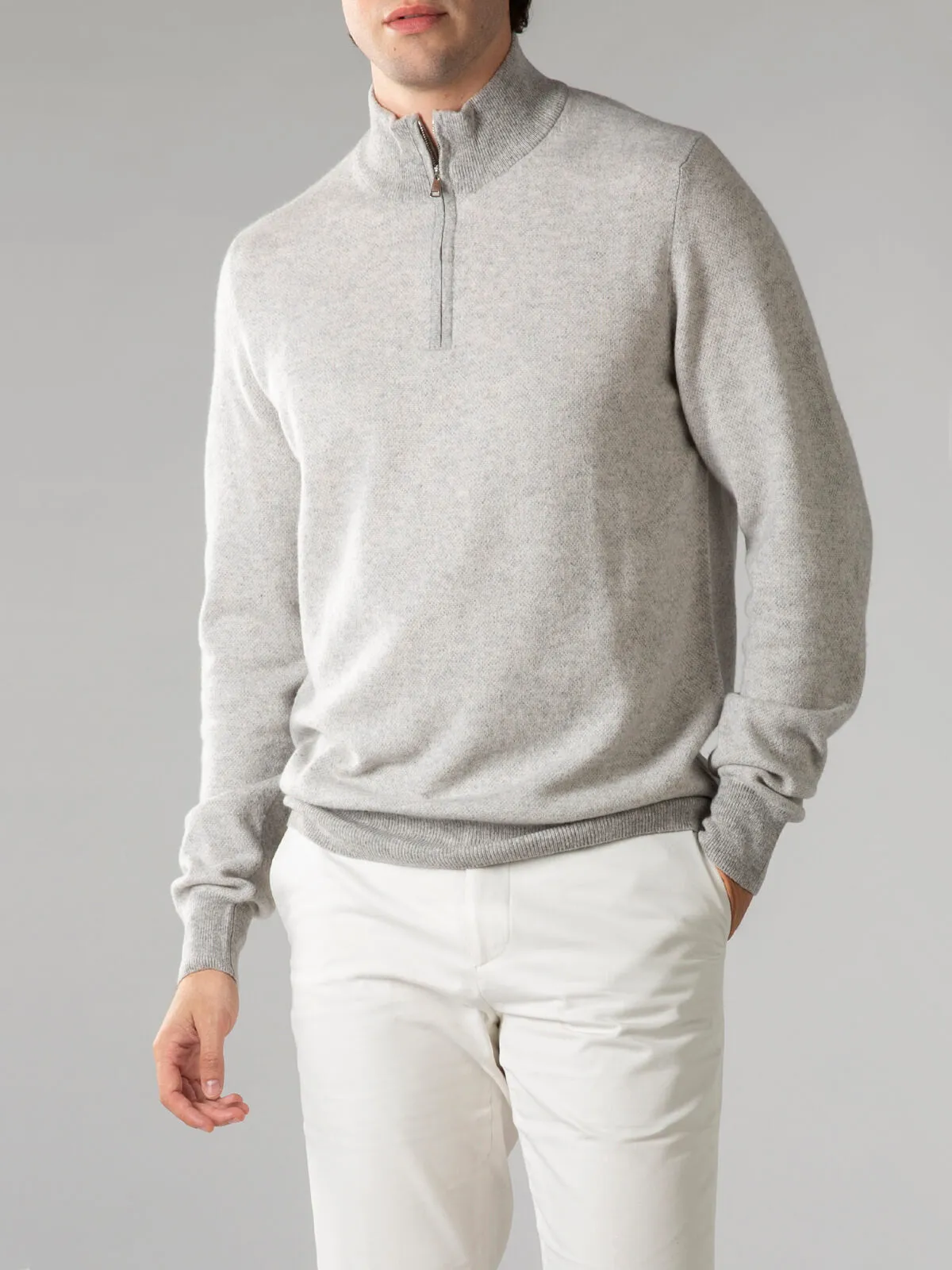 Light Grey Jacquard Zipper Sweater