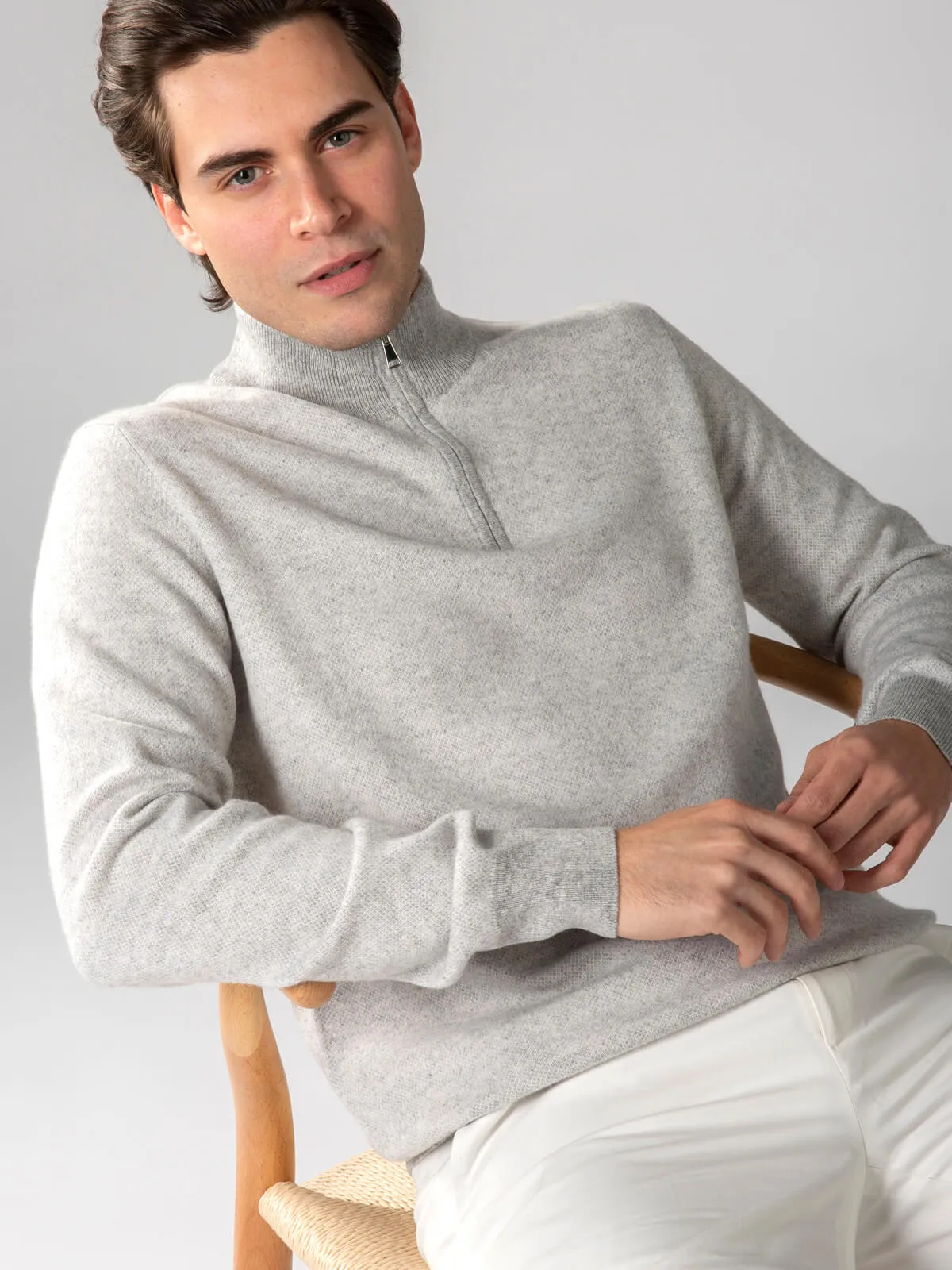 Light Grey Jacquard Zipper Sweater