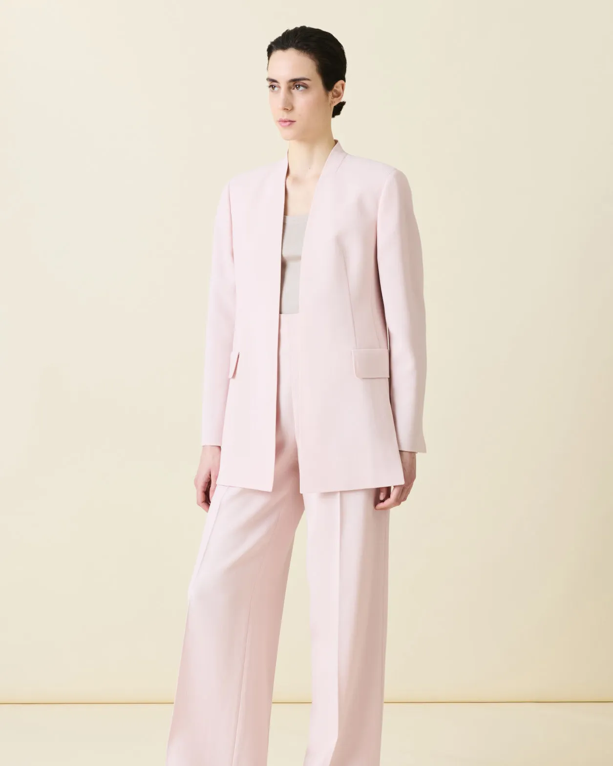Long Cardigan Style Blazer in Wool Double-Face