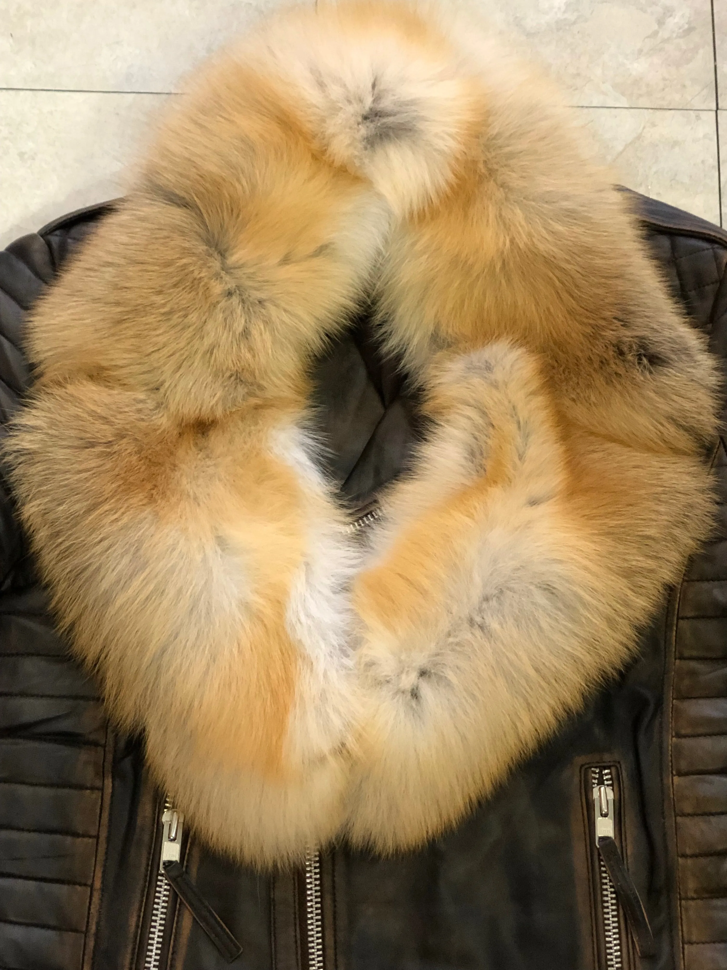Men's Jay Biker Jacket Copper With Full Red Fox Collar