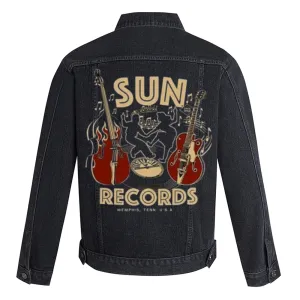 Mens Sun Records Guitar Graphic Button Up Denim Jacket