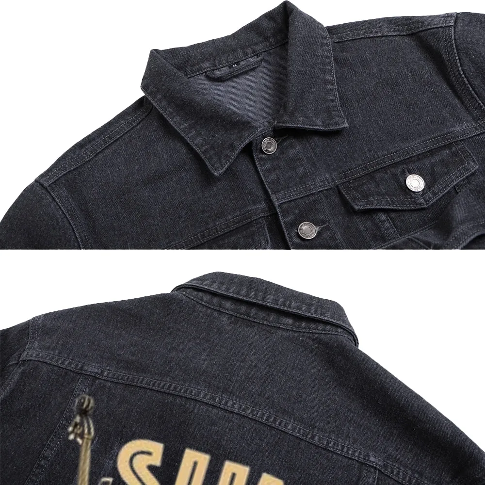 Mens Sun Records Guitar Graphic Button Up Denim Jacket