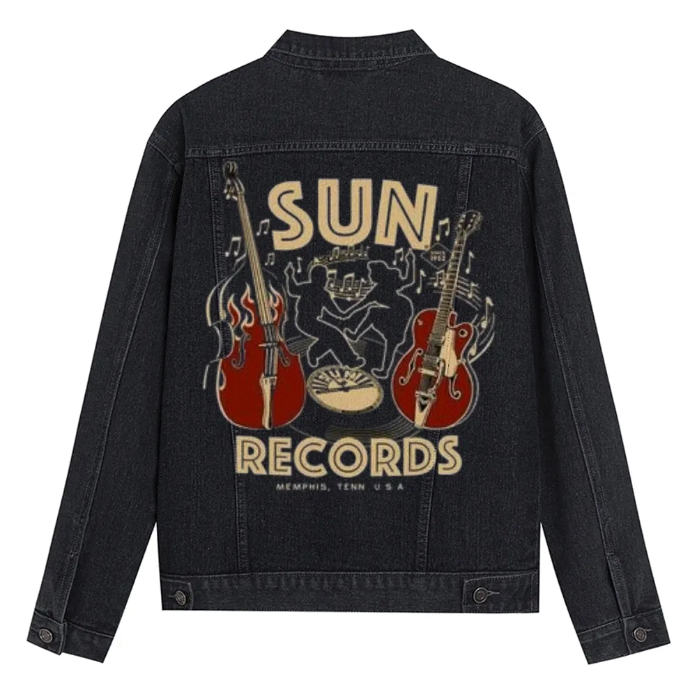 Mens Sun Records Guitar Graphic Button Up Denim Jacket