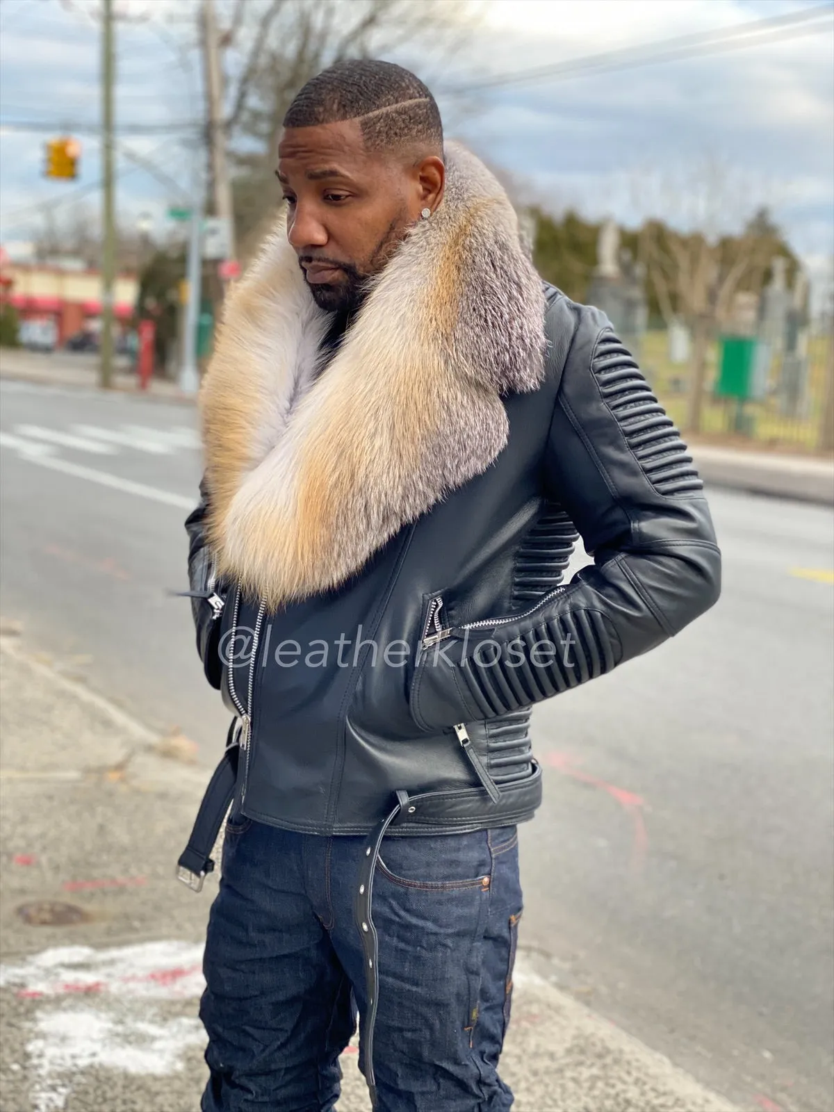 Men's Trey Biker Full Fox Fur Collar [Gold Fox]