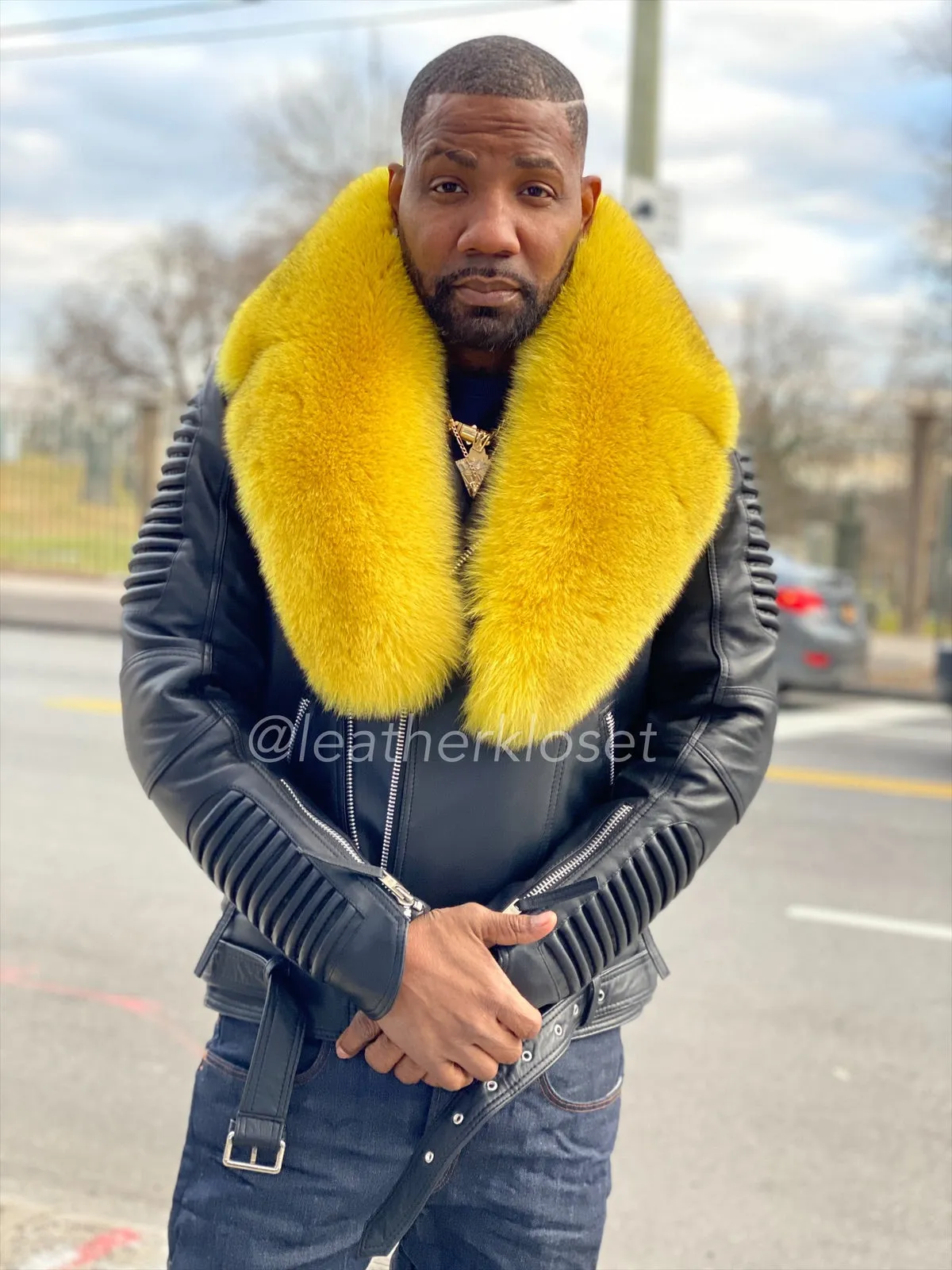 Men's Trey Biker Full Fox Fur Collar [Yellow Fox]