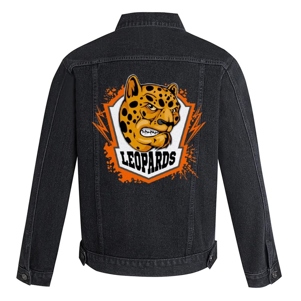Mens Vintage Cartoon Prints LEOPARDS Denim Jacket