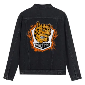Mens Vintage Cartoon Prints LEOPARDS Denim Jacket