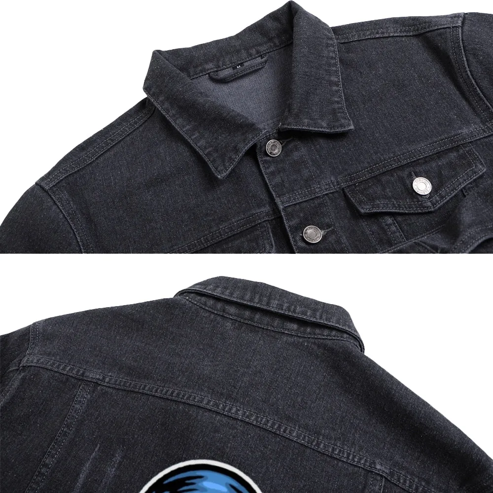 Mens Vintage Cartoon Prints SEALS SPORT TEAM Denim Jacket