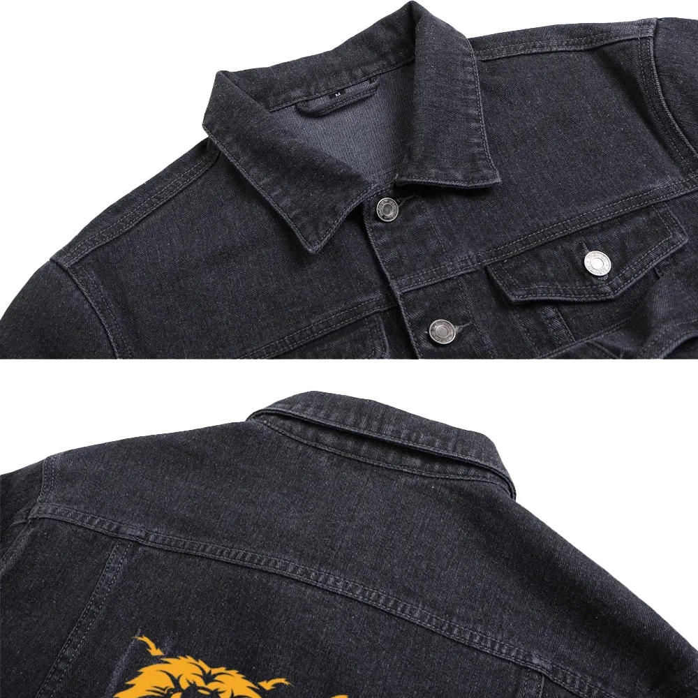Mens Vintage Cartoon Prints Wild Bear Denim Jacket