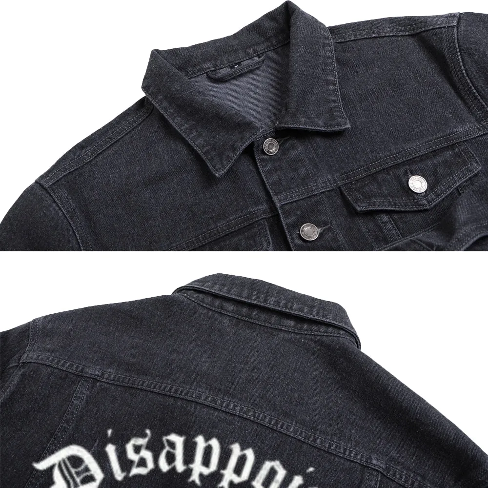 Mens Vintage DISAPPOINTED BUT NO SURPRISE Skull Graphic Denim Jacket