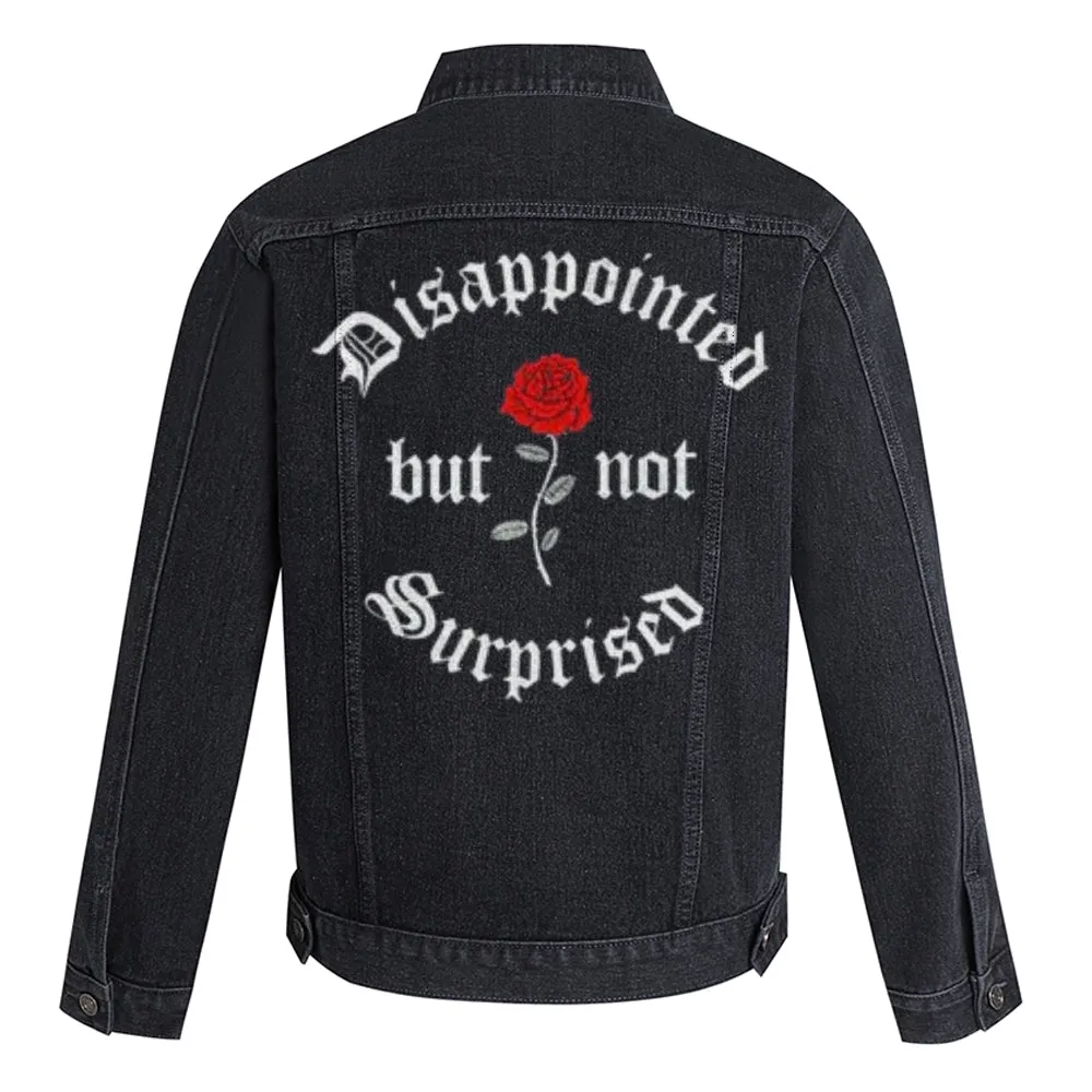 Mens Vintage DISAPPOINTED BUT NO SURPRISE Skull Graphic Denim Jacket