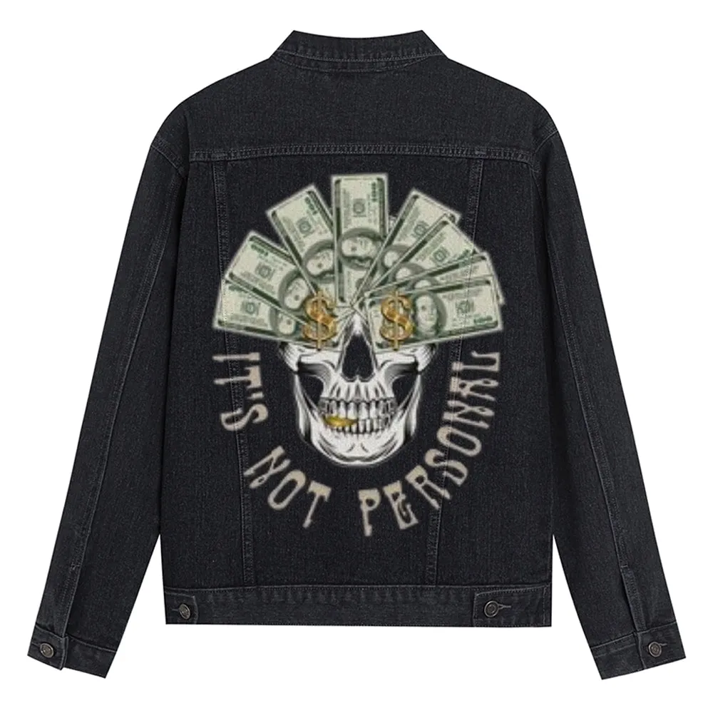 Mens Vintage IT'S NO PERSONAL Graphic Denim Jacket