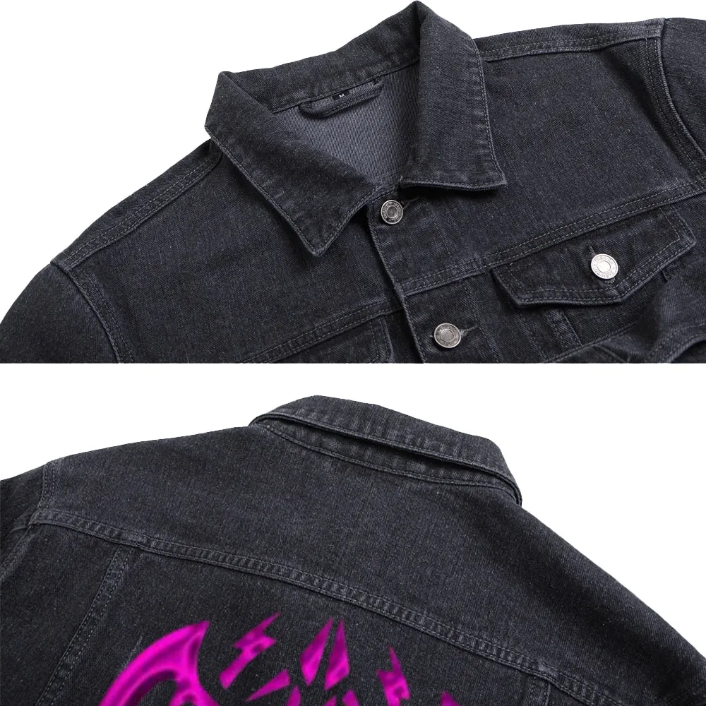 Mens Vintage Letter V Graphic Denim Jacket