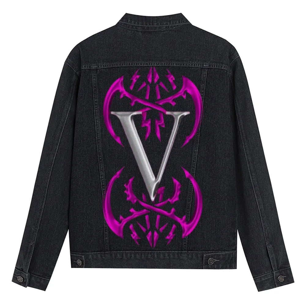 Mens Vintage Letter V Graphic Denim Jacket