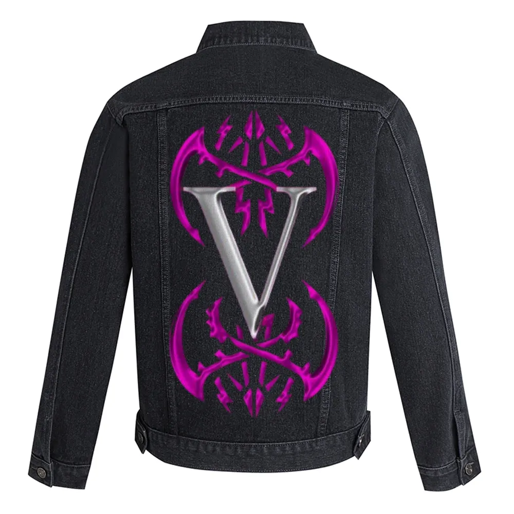 Mens Vintage Letter V Graphic Denim Jacket