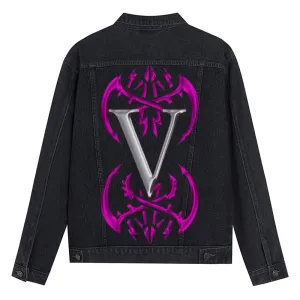 Mens Vintage Letter V Graphic Denim Jacket