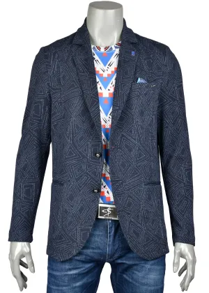 Navy Geometric Weaved Knit Blazer