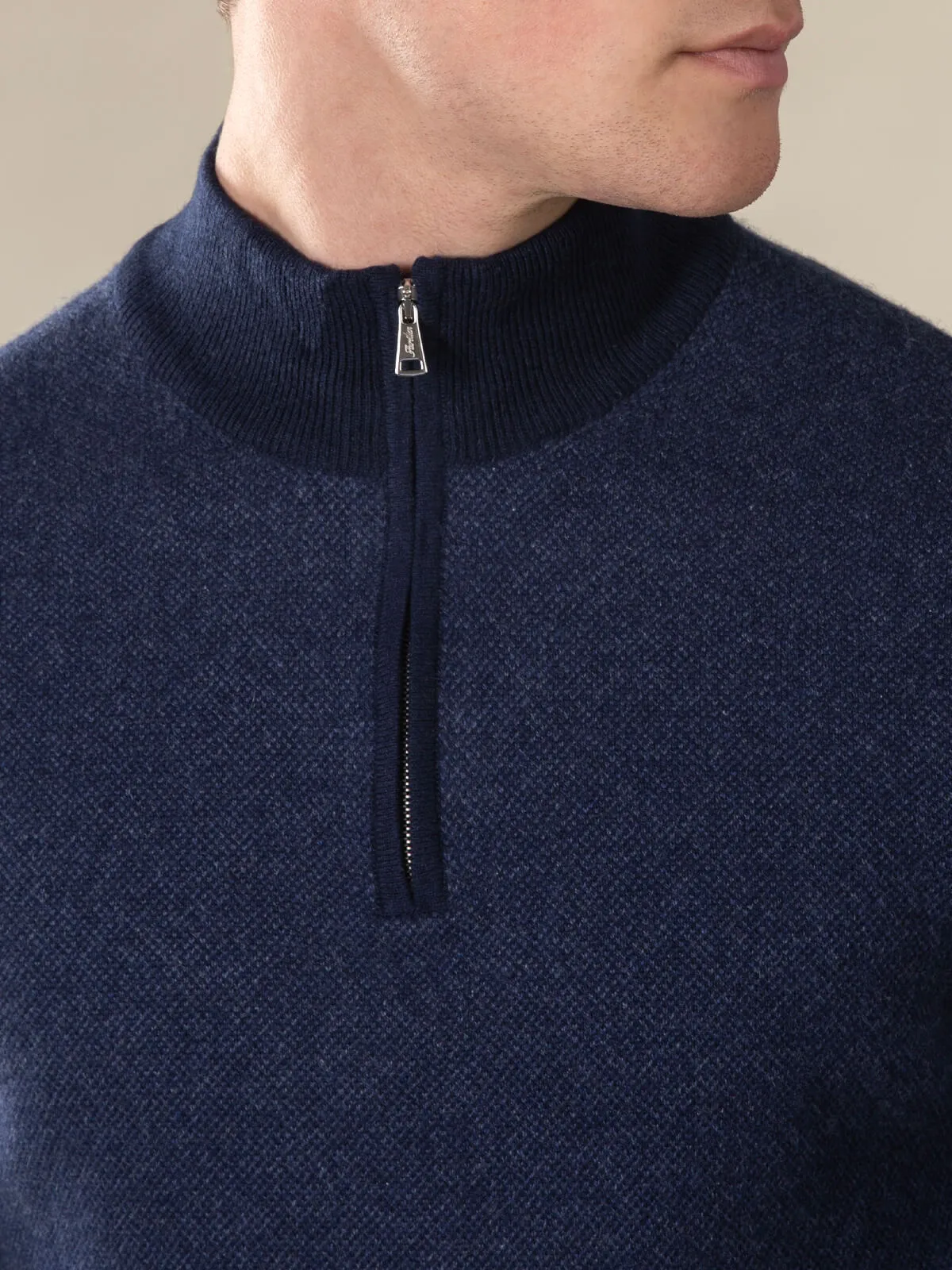 Navy Jacquard Zipper Sweater