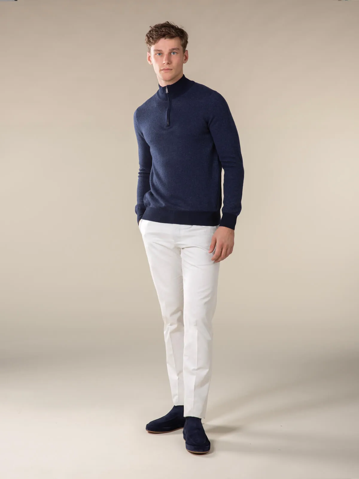 Navy Jacquard Zipper Sweater
