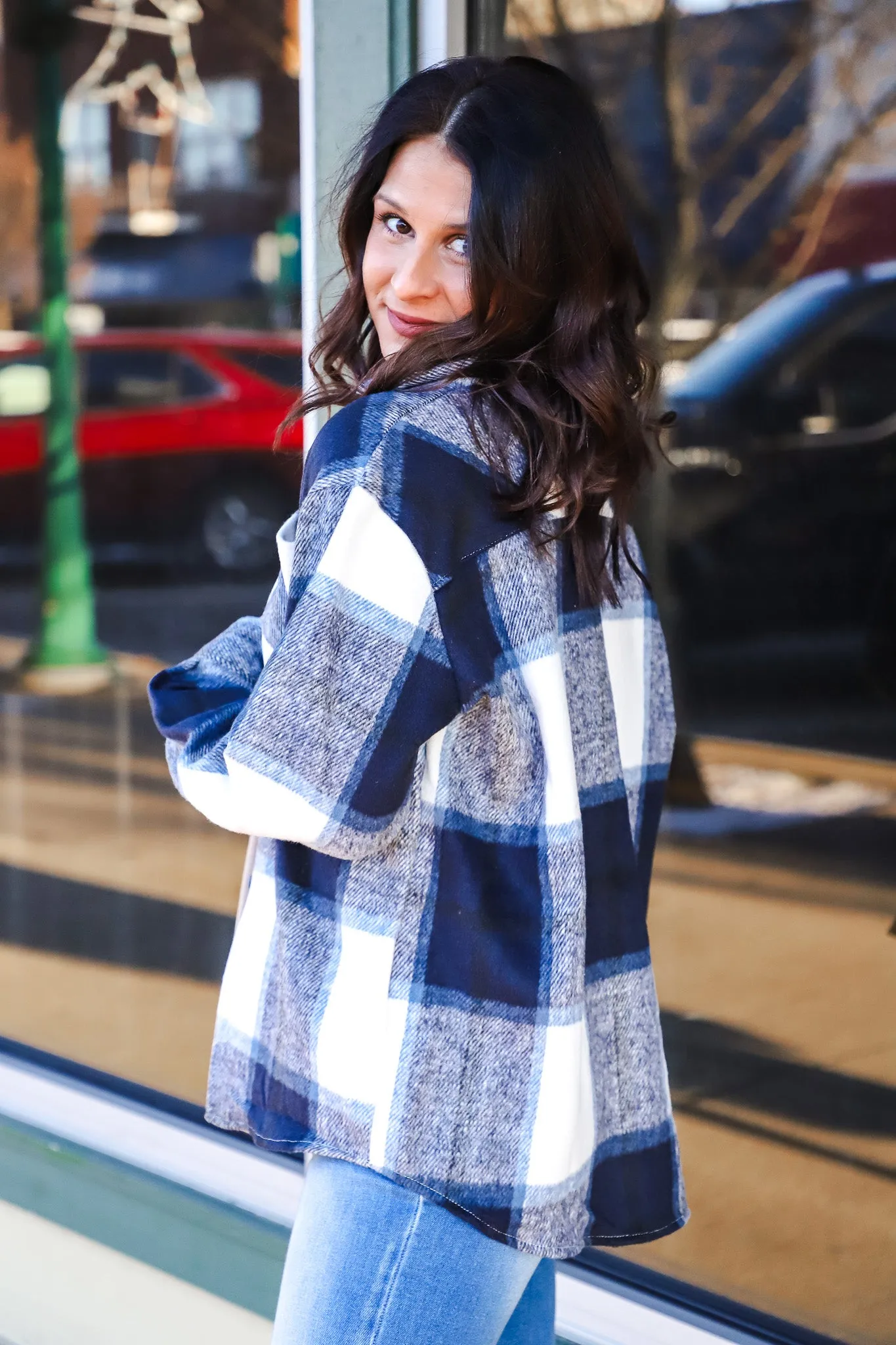 Navy Plaid Flannel Jacket