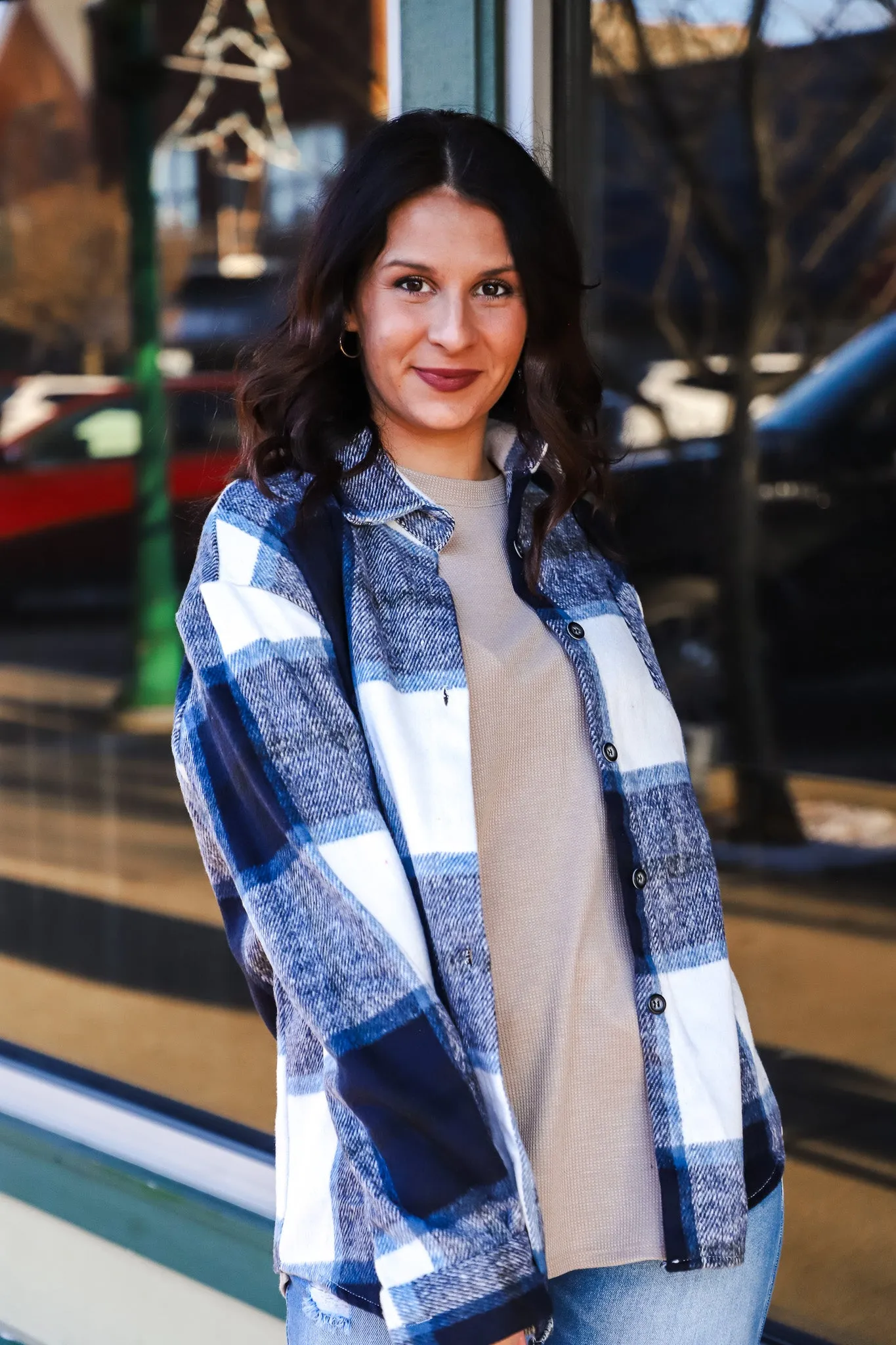 Navy Plaid Flannel Jacket