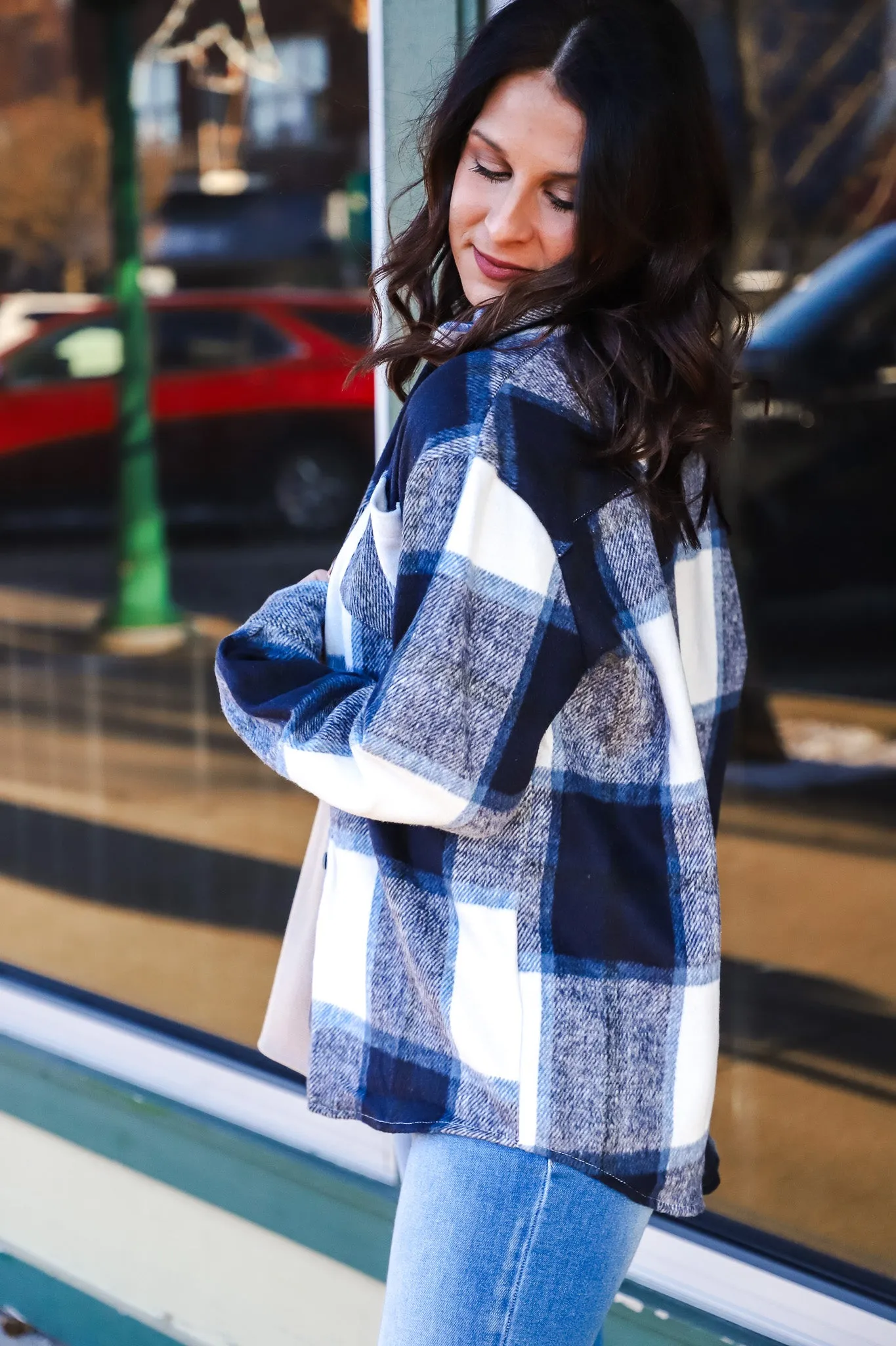 Navy Plaid Flannel Jacket