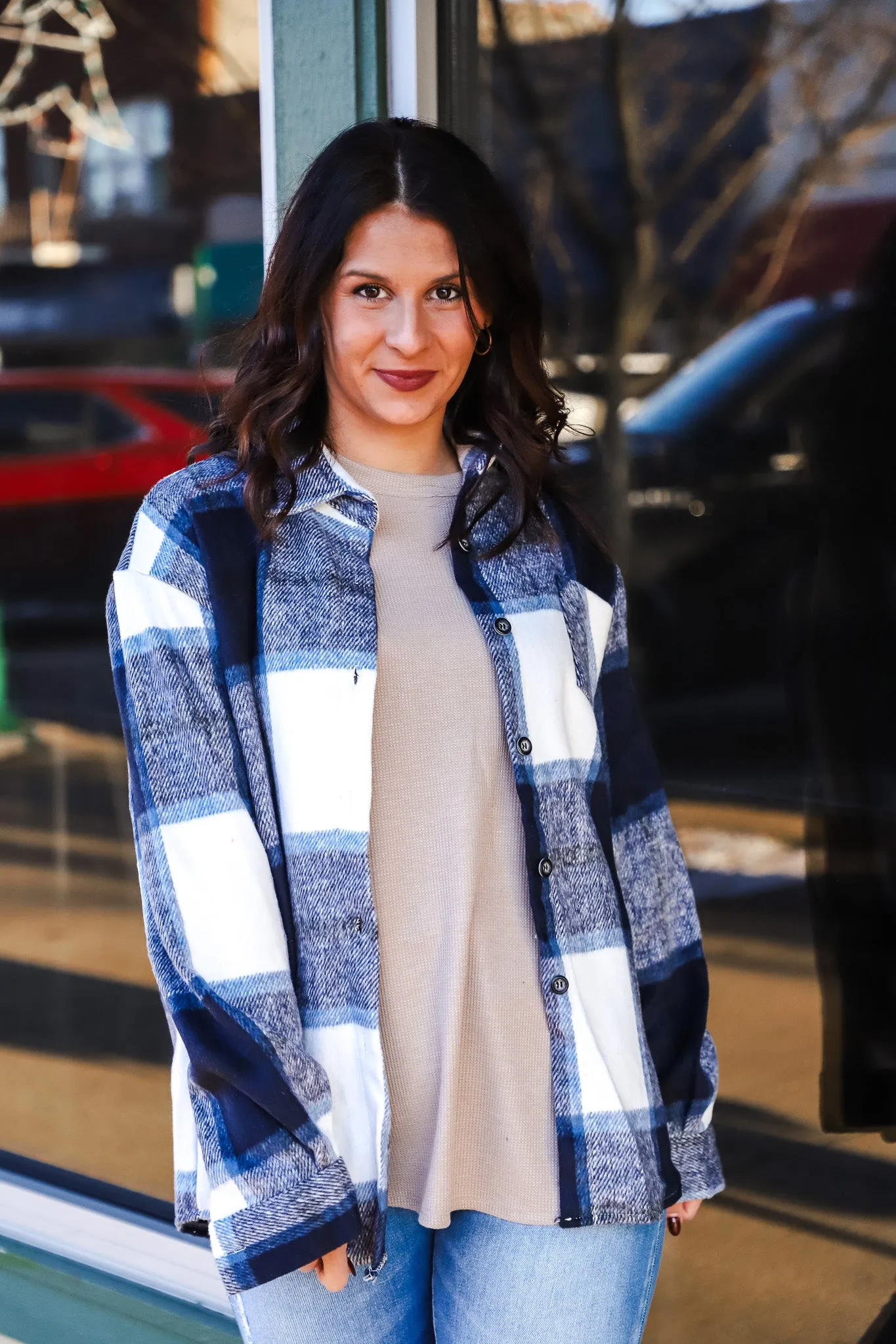 Navy Plaid Flannel Jacket