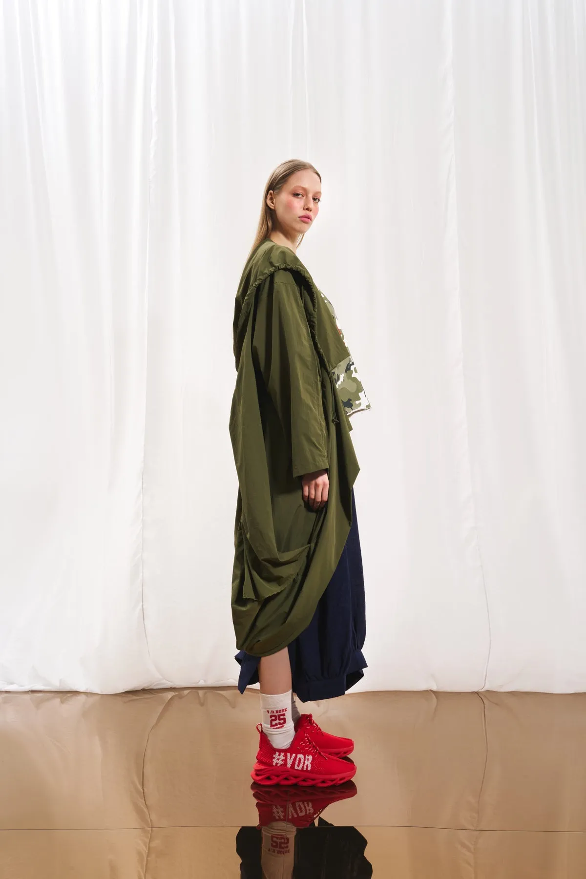 Olive Green Hooded Oversize Trench Coat 17347