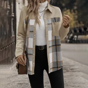 PEOPLETERRITORY  fashion lapel plaid long-sleeved jacket autumn and winter women's clothing single-breasted versatile casual coat women