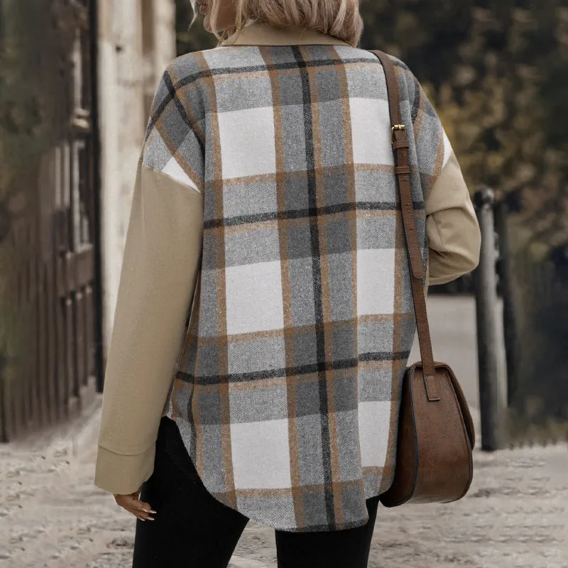 PEOPLETERRITORY  fashion lapel plaid long-sleeved jacket autumn and winter women's clothing single-breasted versatile casual coat women