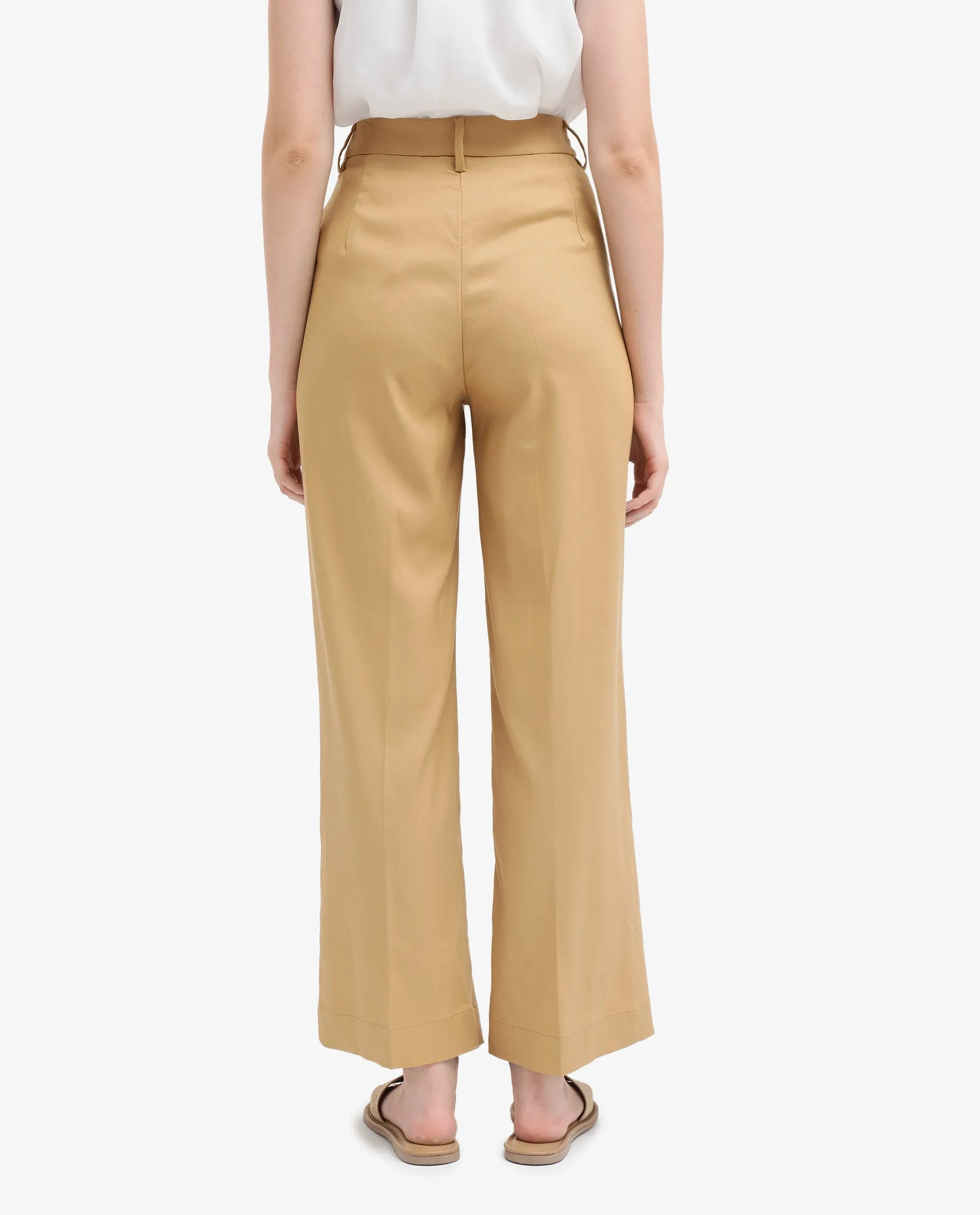 Rareism Women Nuray Tan Cotton Zipper Closure Trouser