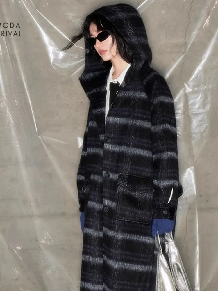 Single-faced tweed hooded coat【s0000004886】
