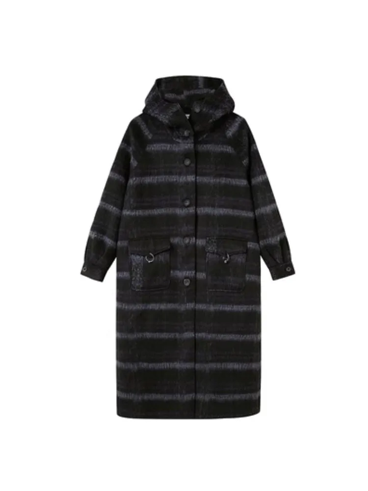 Single-faced tweed hooded coat【s0000004886】