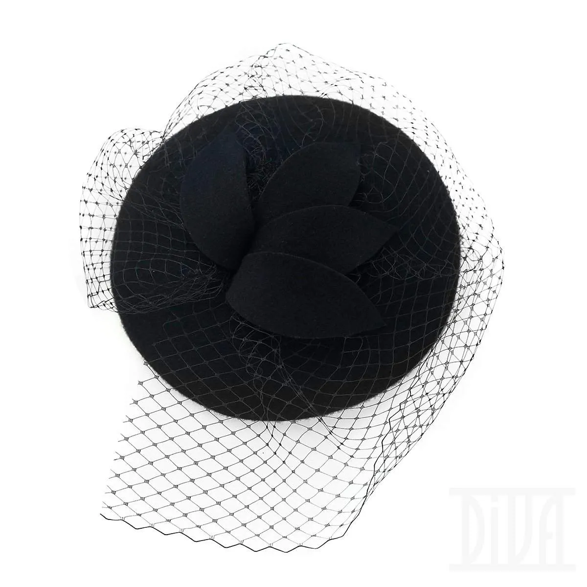 Small Wool Felt Beret With Veil Ladies Winter Hat