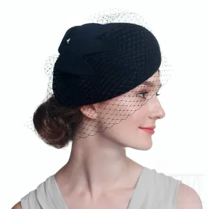 Small Wool Felt Beret With Veil Ladies Winter Hat