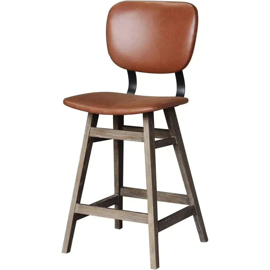 Tan Brown PU Leather Armless Counter Height Stool With Wood Frame