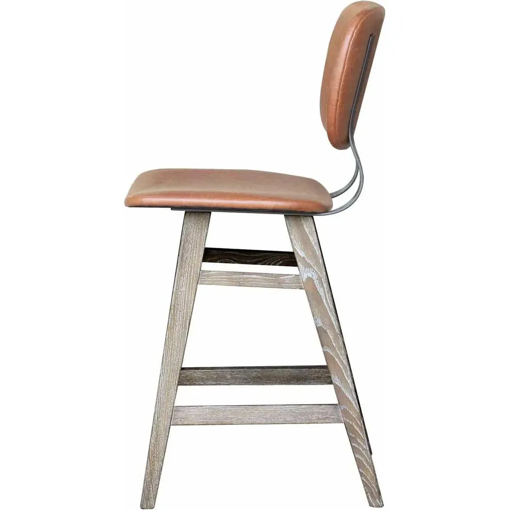 Tan Brown PU Leather Armless Counter Height Stool With Wood Frame