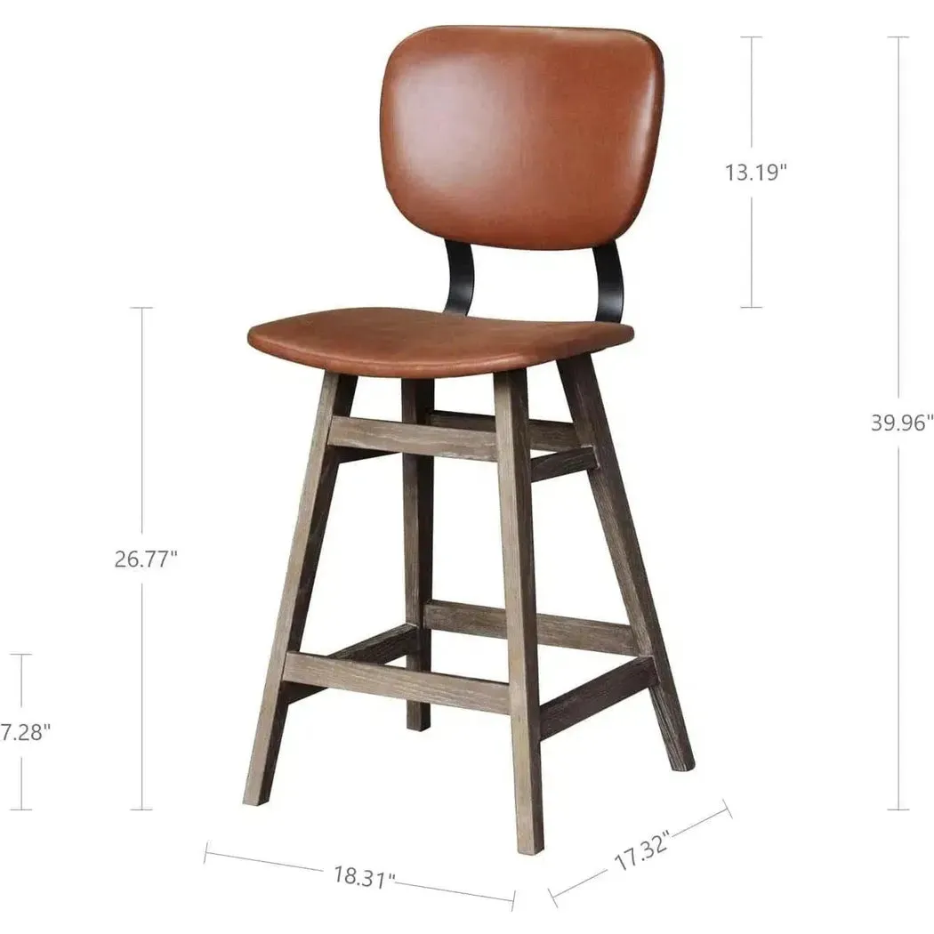 Tan Brown PU Leather Armless Counter Height Stool With Wood Frame