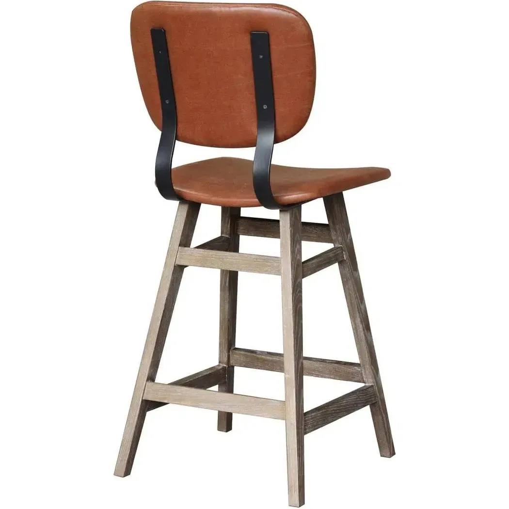 Tan Brown PU Leather Armless Counter Height Stool With Wood Frame