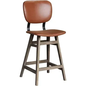 Tan Brown PU Leather Armless Counter Height Stool With Wood Frame
