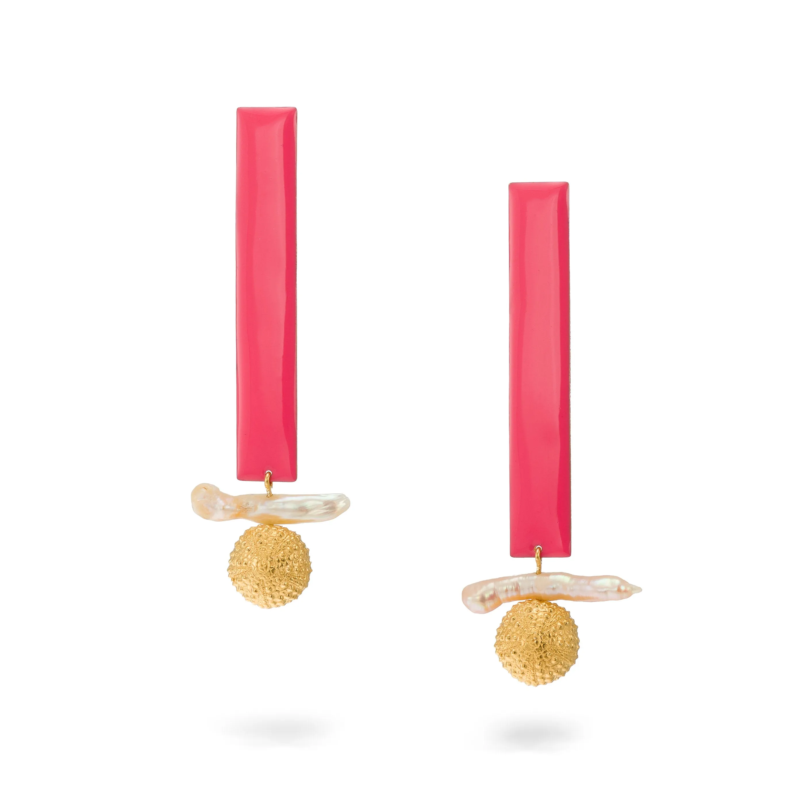 Urban muse – earrings - coral pink enamel – silver 925 – gold plated