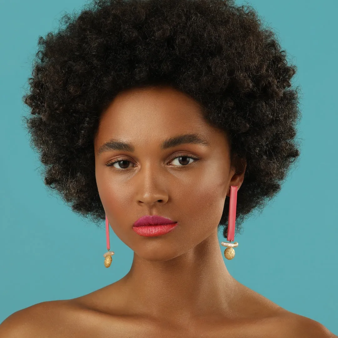 Urban muse – earrings - coral pink enamel – silver 925 – gold plated