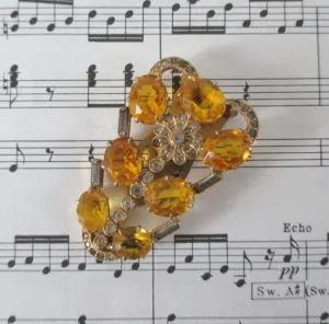 Vintage 1930's / 1940's Amber Topaz Rhinestone Dress Fur Scarf Clip