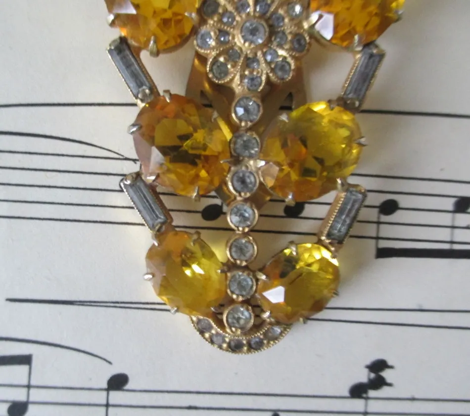 Vintage 1930's / 1940's Amber Topaz Rhinestone Dress Fur Scarf Clip