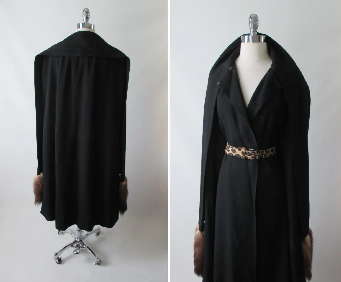  Vintage 50's 60's Mink Tail Scarf Black Cape Wrap Coat One Size
