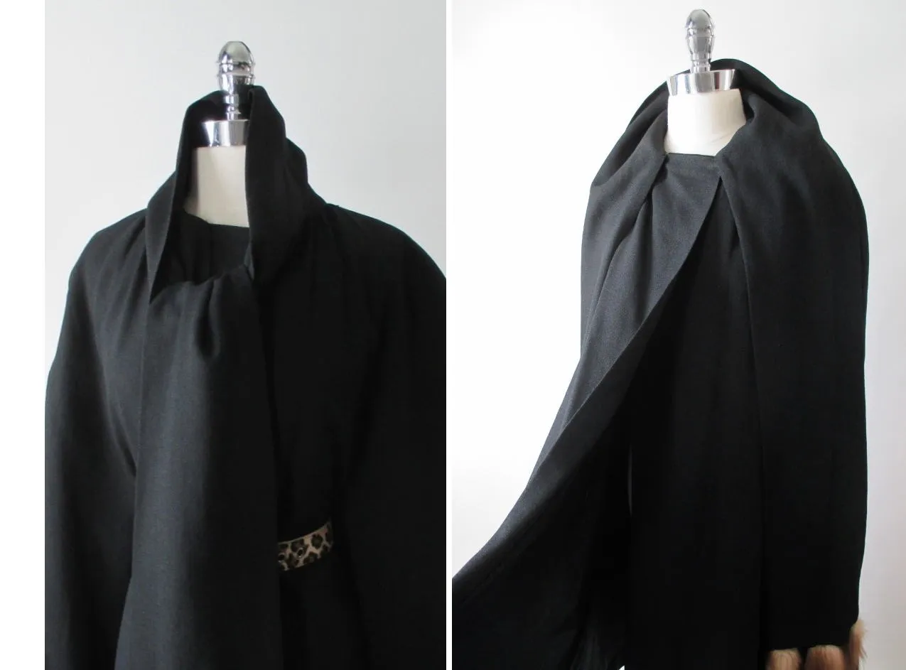  Vintage 50's 60's Mink Tail Scarf Black Cape Wrap Coat One Size