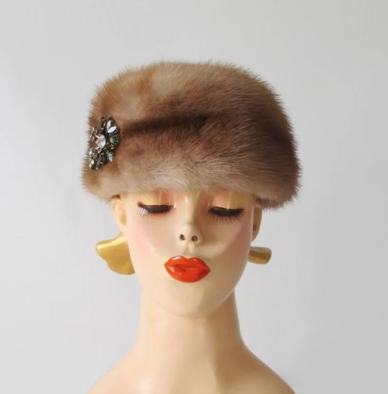 Vintage 50's Honey Blonde Mink Chapeaux Pillbox Hat