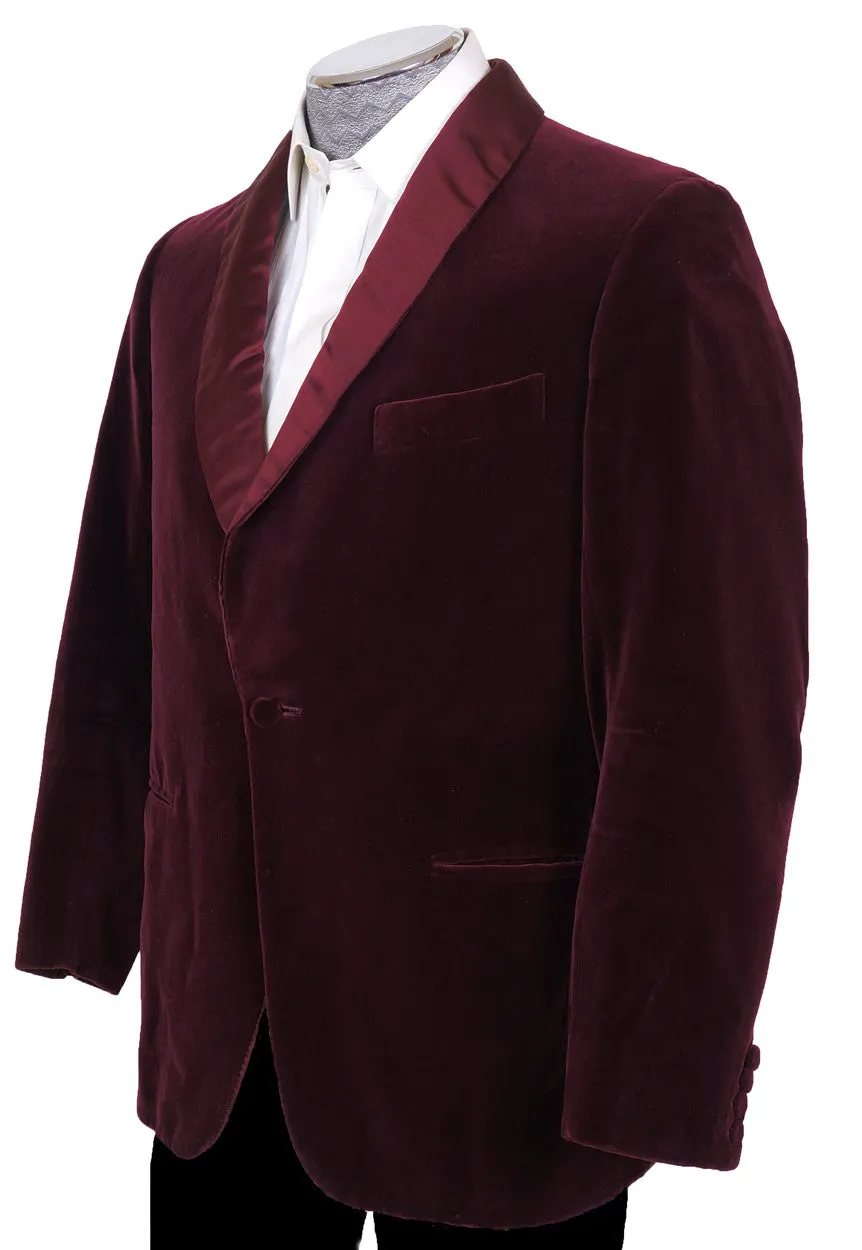 Vintage 70s Maroon Velvet Smoking Jacket by Bespoke Tailor Savile Row