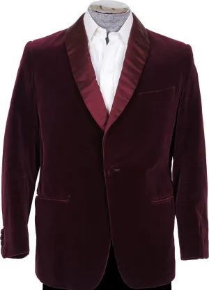 Vintage 70s Maroon Velvet Smoking Jacket by Bespoke Tailor Savile Row